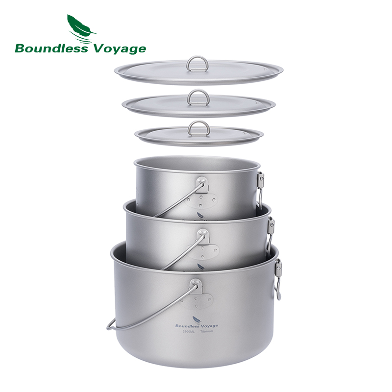 Camping Cooking Ware Set - Boundless Voyage-Marmite en titane avec couvercle,